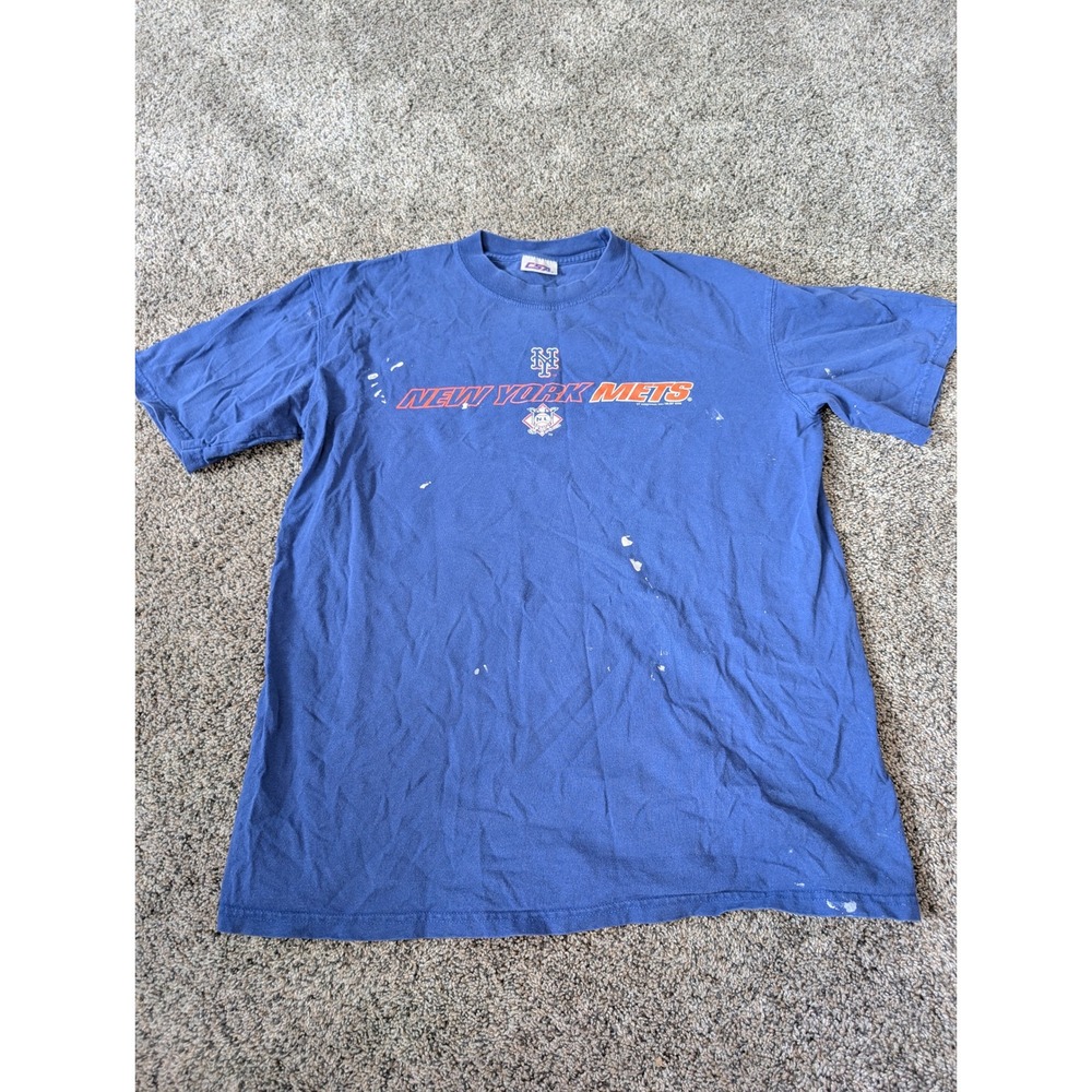 Vintage 2008 New York Mets CSA Blue Graphic T-Shirt‎ Distressed Paint Splatter L